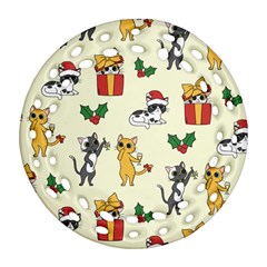 Christmas Funny Pattern Cat Round Filigree Ornament (two Sides) by Vaneshart