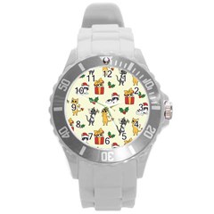 Christmas Funny Pattern Cat Round Plastic Sport Watch (l) by Vaneshart