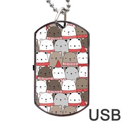 Cute Adorable Bear Merry Christmas Happy New Year Cartoon Doodle Seamless Pattern Dog Tag Usb Flash (one Side)