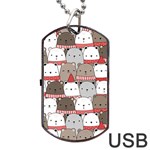 Cute Adorable Bear Merry Christmas Happy New Year Cartoon Doodle Seamless Pattern Dog Tag USB Flash (One Side) Front