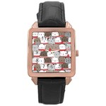 Cute Adorable Bear Merry Christmas Happy New Year Cartoon Doodle Seamless Pattern Rose Gold Leather Watch  Front