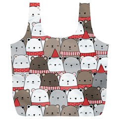 Cute Adorable Bear Merry Christmas Happy New Year Cartoon Doodle Seamless Pattern Full Print Recycle Bag (xl)