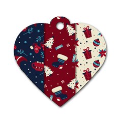 Flat Design Christmas Pattern Collection Art Dog Tag Heart (two Sides) by Vaneshart