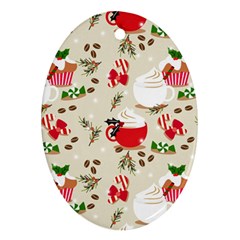 Christmas Coffe Cupcake Seamless Pattern Ornament (oval)