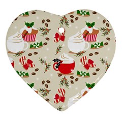 Christmas Coffe Cupcake Seamless Pattern Ornament (heart) by Vaneshart