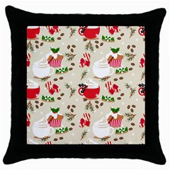 Christmas Coffe Cupcake Seamless Pattern Throw Pillow Case (black)