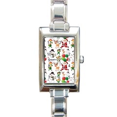 Seamless Pattern Christmas Rectangle Italian Charm Watch