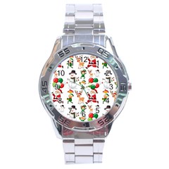 Seamless Pattern Christmas Stainless Steel Analogue Watch