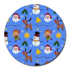 Funny Christmas Pattern With Snowman Reindeer Round Mousepads by Vaneshart