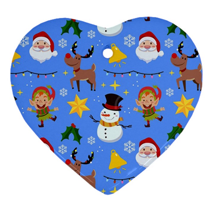 Funny Christmas Pattern With Snowman Reindeer Ornament (Heart)