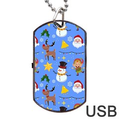 Funny Christmas Pattern With Snowman Reindeer Dog Tag Usb Flash (one Side)