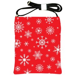 Christmas Seamless With Snowflakes Snowflake Pattern Red Background Winter Shoulder Sling Bag by Vaneshart