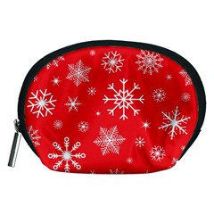 Christmas Seamless With Snowflakes Snowflake Pattern Red Background Winter Accessory Pouch (medium) by Vaneshart