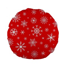 Christmas Seamless With Snowflakes Snowflake Pattern Red Background Winter Standard 15  Premium Flano Round Cushions