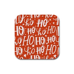 Ho Ho Ho Lettering Seamless Pattern Santa Claus Laugh Rubber Square Coaster (4 Pack) 