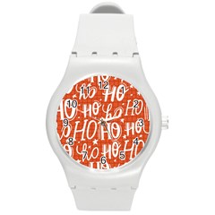 Ho Ho Ho Lettering Seamless Pattern Santa Claus Laugh Round Plastic Sport Watch (m)