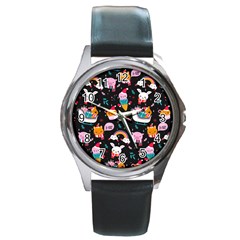 Colorful Funny Christmas Pattern Merry Xmas Round Metal Watch