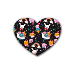 Colorful Funny Christmas Pattern Merry Xmas Rubber Coaster (heart)  by Vaneshart