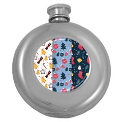 Christmas Pattern Collection Flat Design Round Hip Flask (5 Oz) by Vaneshart