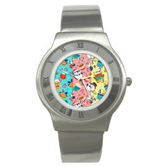 Hand Drawn Christmas Pattern Collection Stainless Steel Watch by Vaneshart