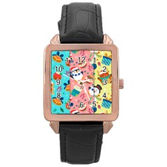 Hand Drawn Christmas Pattern Collection Rose Gold Leather Watch  by Vaneshart