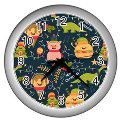 Colorful Funny Christmas Pattern Merry Christmas Xmas Wall Clock (silver)