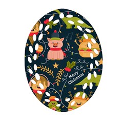 Colorful Funny Christmas Pattern Merry Christmas Xmas Ornament (oval Filigree)