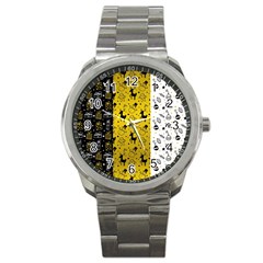 Black Golden Christmas Pattern Collection Sport Metal Watch by Vaneshart