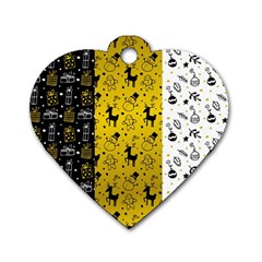 Black Golden Christmas Pattern Collection Dog Tag Heart (one Side) by Vaneshart