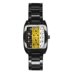 Black Golden Christmas Pattern Collection Stainless Steel Barrel Watch by Vaneshart