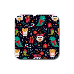 Colorful Funny Christmas Pattern Cute Cartoon Rubber Square Coaster (4 Pack) 