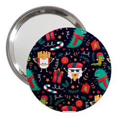 Colorful Funny Christmas Pattern Cute Cartoon 3  Handbag Mirrors