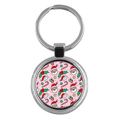 Colorful Funny Christmas Pattern Santa Claus Key Chain (round)