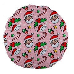 Colorful Funny Christmas Pattern Santa Claus Large 18  Premium Flano Round Cushions