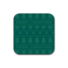 Beautiful Knitted Christmas Pattern Green Rubber Coaster (square) 