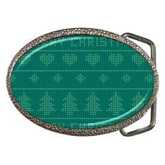 Beautiful Knitted Christmas Pattern Green Belt Buckles by Vaneshart