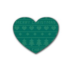 Beautiful Knitted Christmas Pattern Green Rubber Coaster (heart)  by Vaneshart
