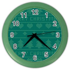 Beautiful Knitted Christmas Pattern Green Color Wall Clock by Vaneshart