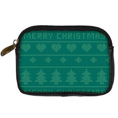 Beautiful Knitted Christmas Pattern Green Digital Camera Leather Case by Vaneshart