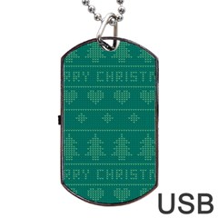 Beautiful Knitted Christmas Pattern Green Dog Tag Usb Flash (one Side)