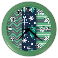 Flat Design Christmas Pattern Set Color Wall Clock by Vaneshart