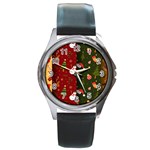 Hand Drawn Christmas Pattern Collection Round Metal Watch Front