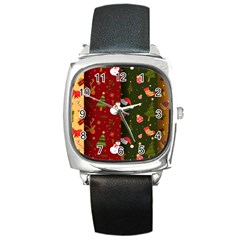 Hand Drawn Christmas Pattern Collection Square Metal Watch by Vaneshart