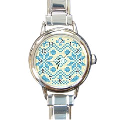 Beautiful Knitted Christmas Pattern Blue White Round Italian Charm Watch