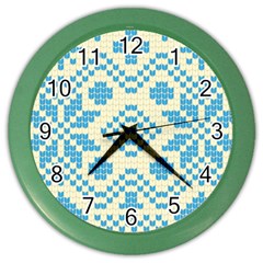 Beautiful Knitted Christmas Pattern Blue White Color Wall Clock by Vaneshart