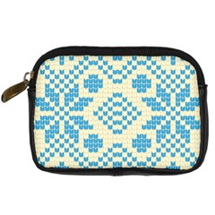 Beautiful Knitted Christmas Pattern Blue White Digital Camera Leather Case by Vaneshart