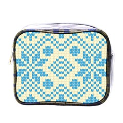 Beautiful Knitted Christmas Pattern Blue White Mini Toiletries Bag (one Side)