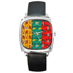 Hand Drawn Christmas Pattern Collection Pattern Square Metal Watch by Vaneshart
