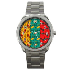 Hand Drawn Christmas Pattern Collection Pattern Sport Metal Watch