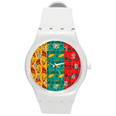 Hand Drawn Christmas Pattern Collection Pattern Round Plastic Sport Watch (m) by Vaneshart